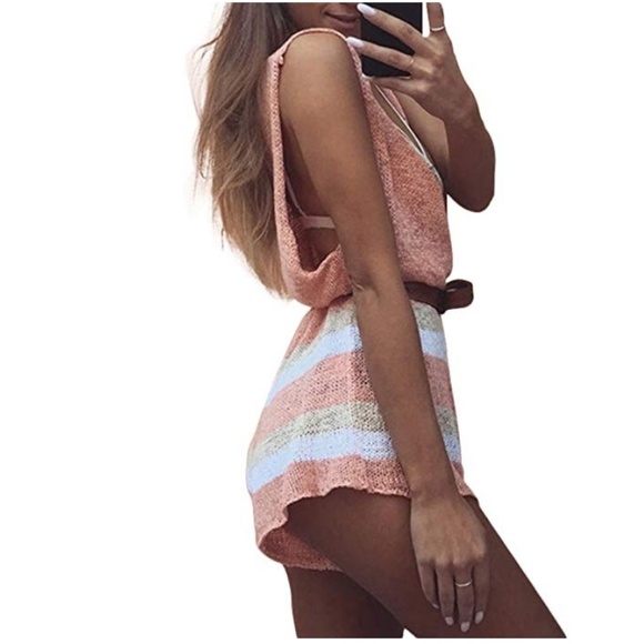 Gli&Elfi Women Cute Pink Peach Summer Romper - Picture 3 of 7